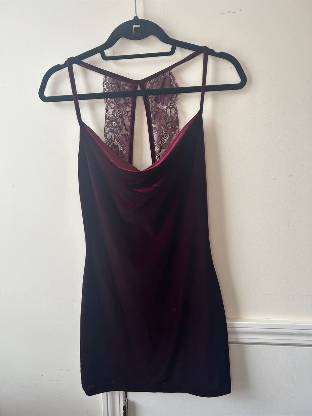 Lulus’s Burgundy Velvet & Lace Mini Dress